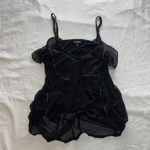 Express Black Ruffle Dressy Tank Top Sz S Y2k Whimsigoth 2000s